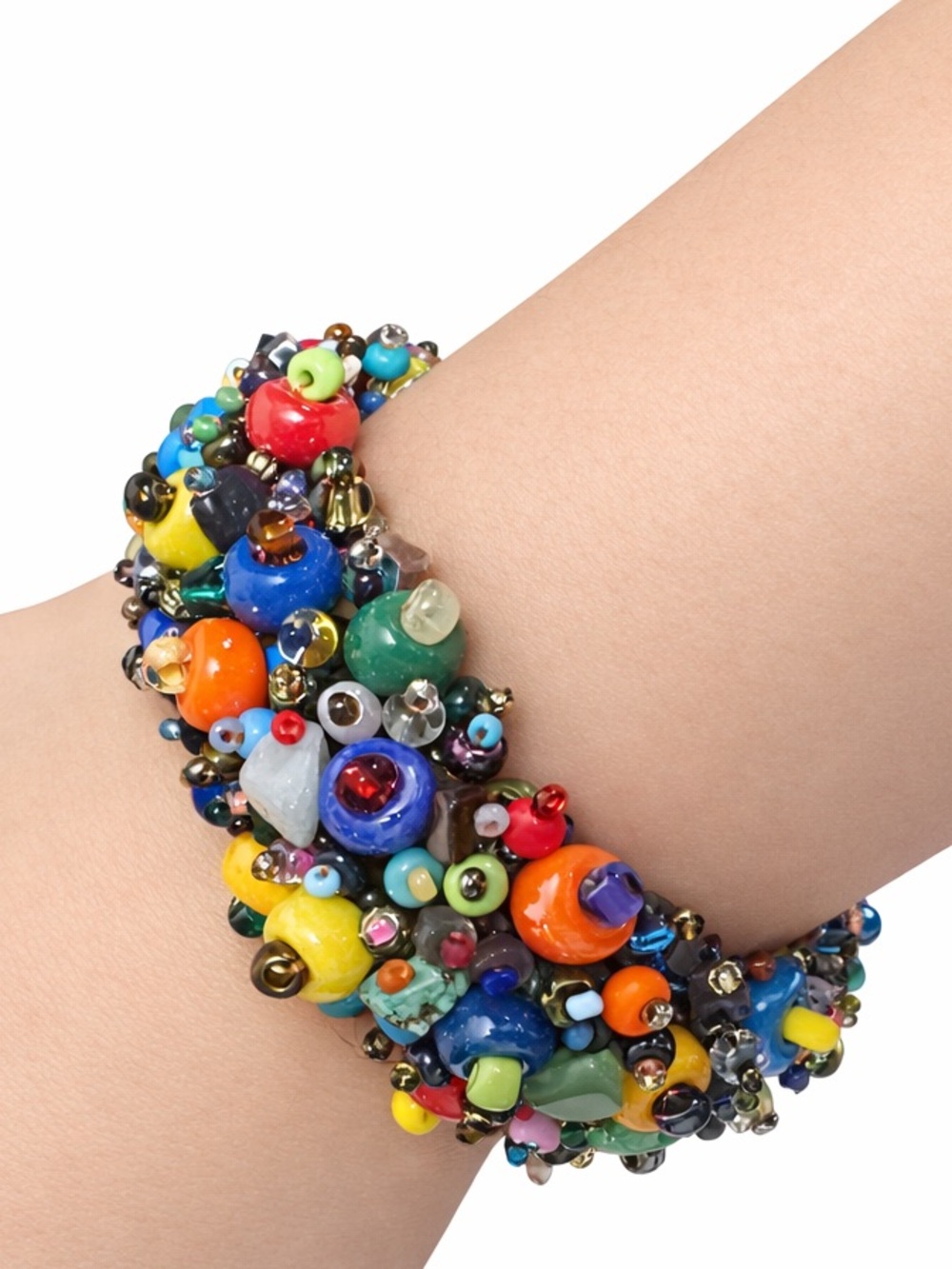 Artisan Multi-Color Chunky Beaded Cuff Bracelet